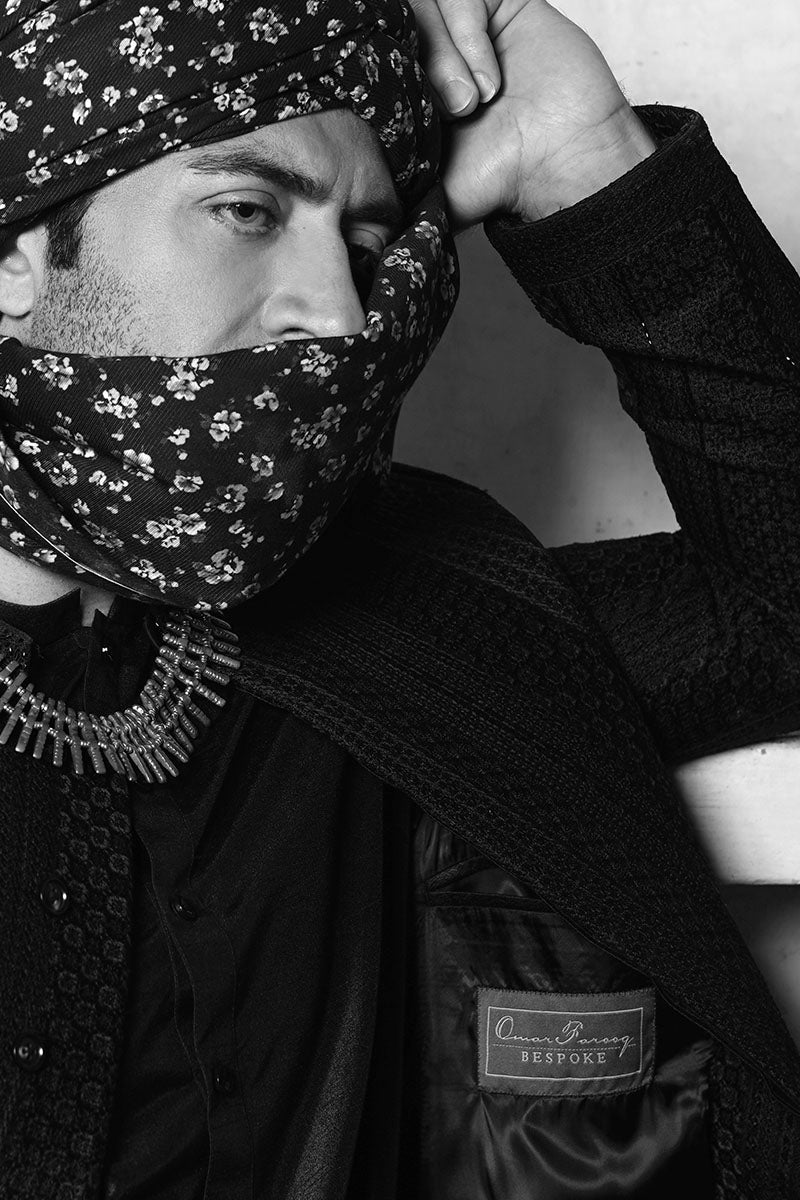 Carbon Black Embroidered Silk-Blend Achkan Sherwani (3-Piece) - Image 7