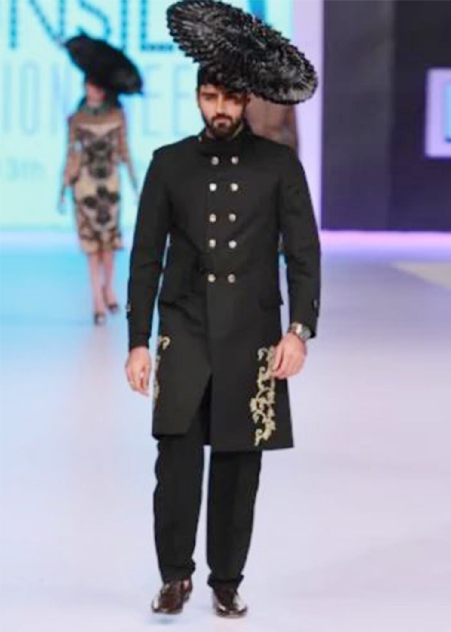 Black Embroidered Wool-Blend Achkan Sherwani (2-Piece) - Image 1