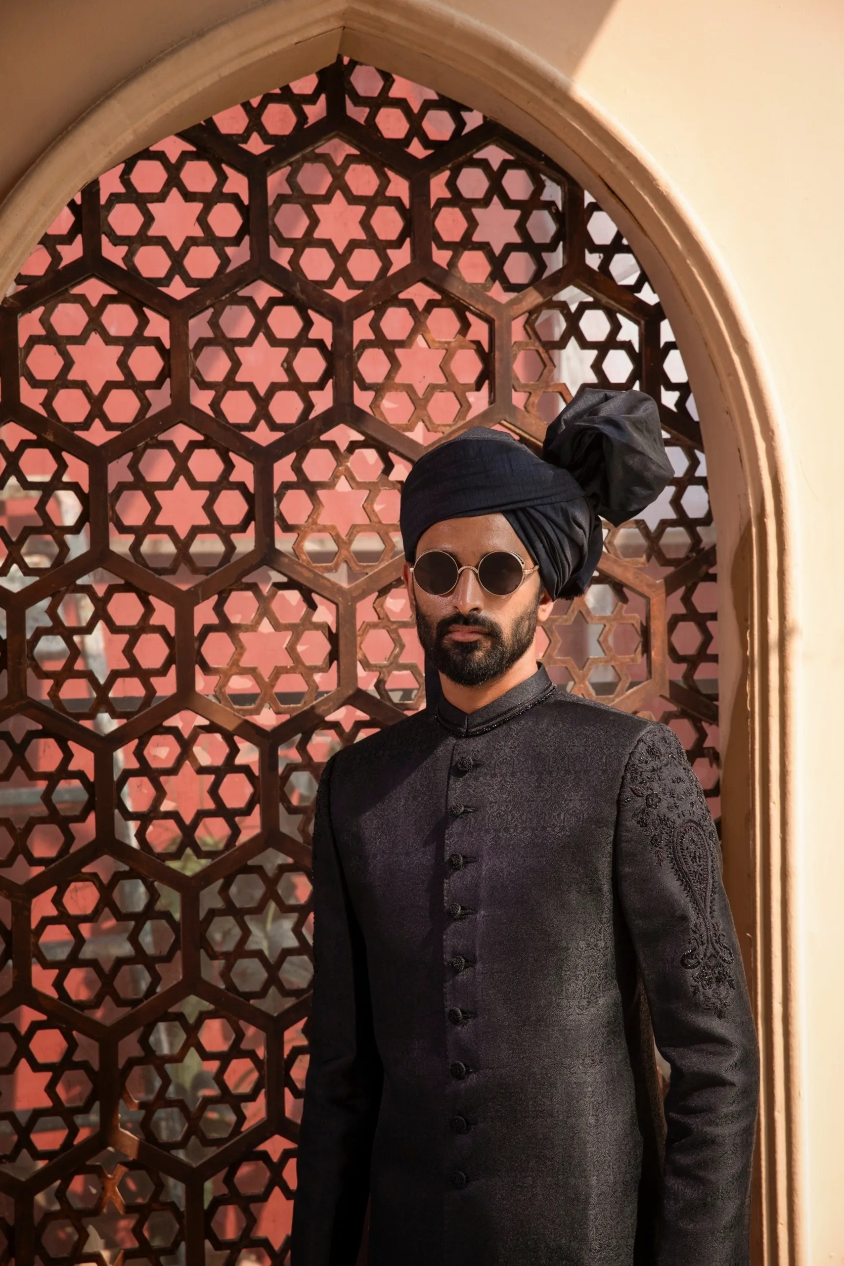 Black Cut Dana Embroidered Silk-Blend Sherwani (2-Piece) - Image 1