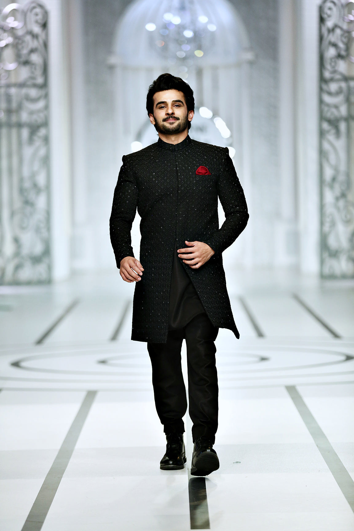 Black Embellished Silk-Blend Achkan Sherwani (2-Piece) - Image 6