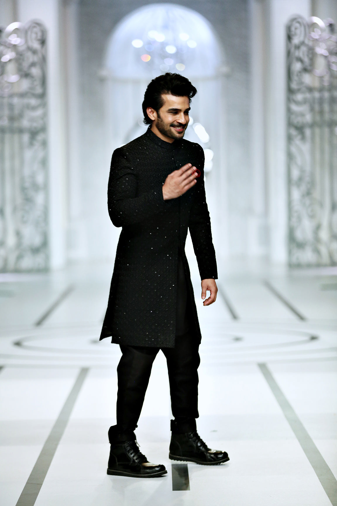 Black Embellished Silk-Blend Achkan Sherwani (2-Piece) - Image 7