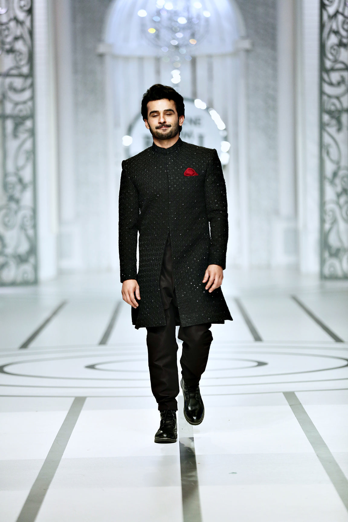 Black Embellished Silk-Blend Achkan Sherwani (2-Piece) - Image 8