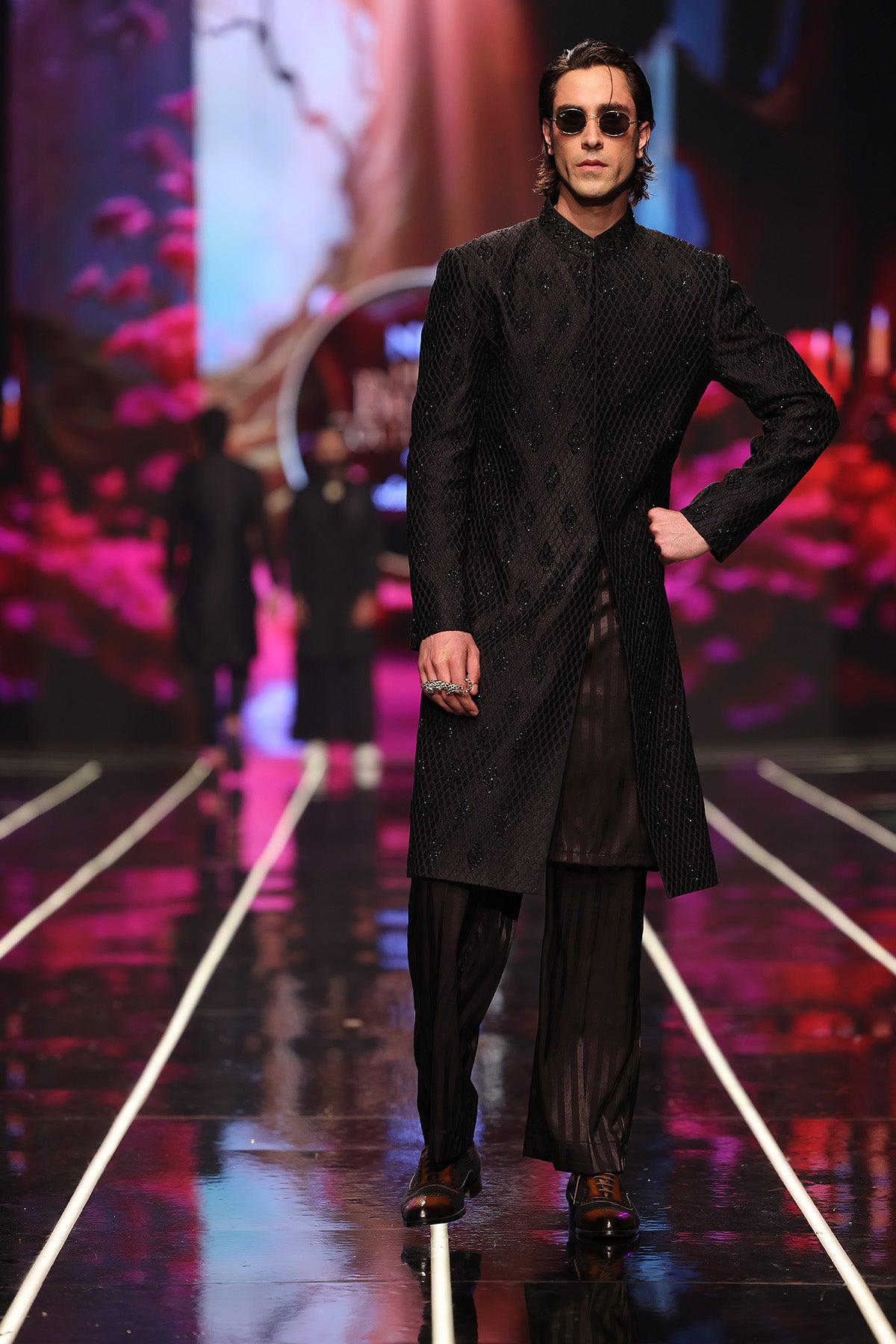 Black Embellished Silk-Blend Sherwani (2-Piece) - Image 1
