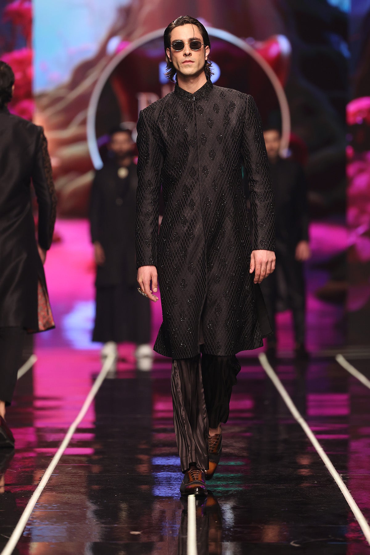Black Embellished Silk-Blend Sherwani (2-Piece) - Image 2