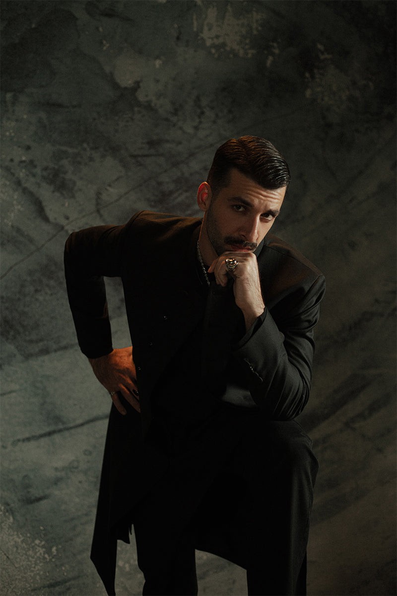 Black Suiting Achkan Sherwani (2-Piece) - Image 9