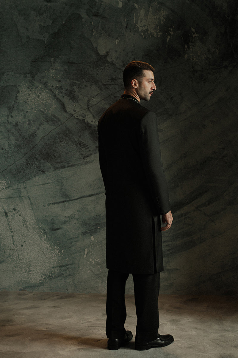 Black Suiting Achkan Sherwani (2-Piece) - Image 12