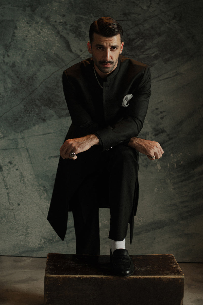 Black Suiting Achkan Sherwani (2-Piece) - Image 10