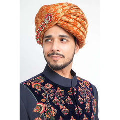 Black Embroidered Velvet Achkan Sherwani (5-Piece) - Image 3