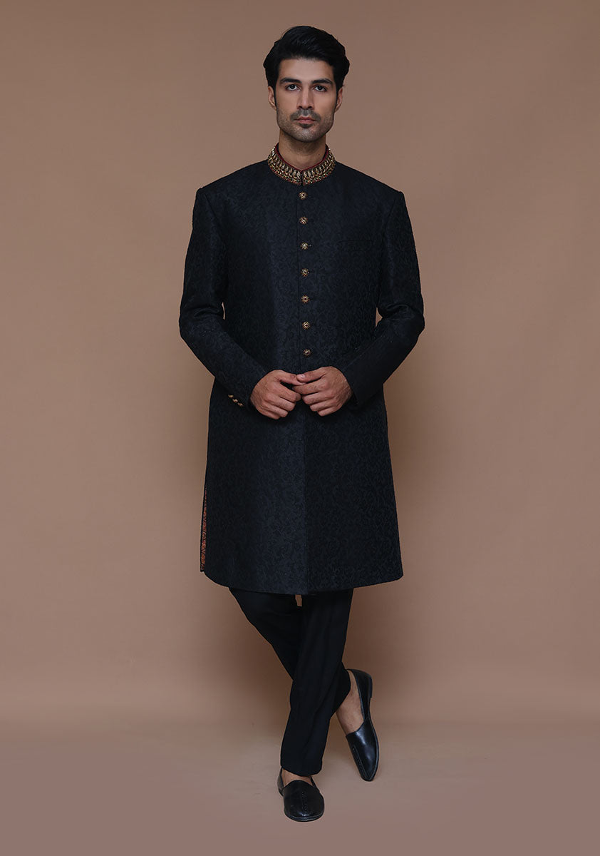 Tap Shoe Zari Karandi Jamawar Sherwani (2-Piece) - Image 1
