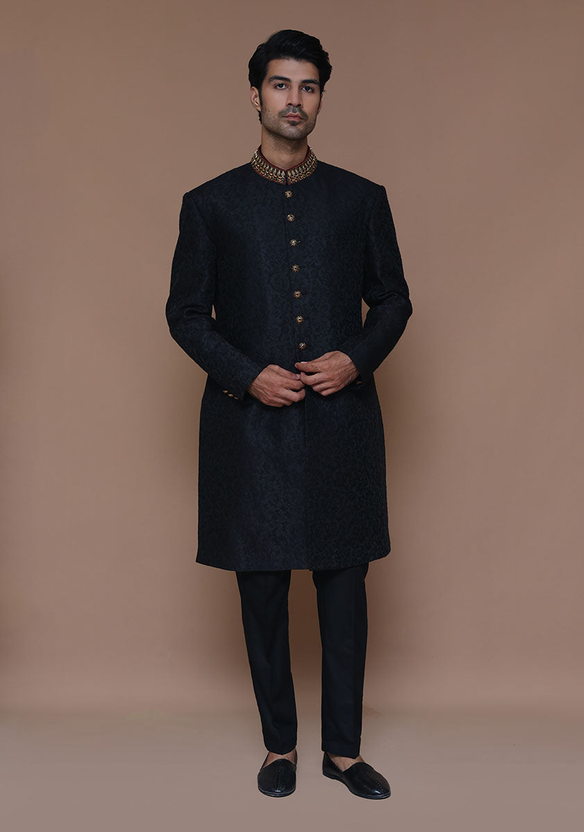 Tap Shoe Zari Karandi Jamawar Sherwani (2-Piece) - Image 2