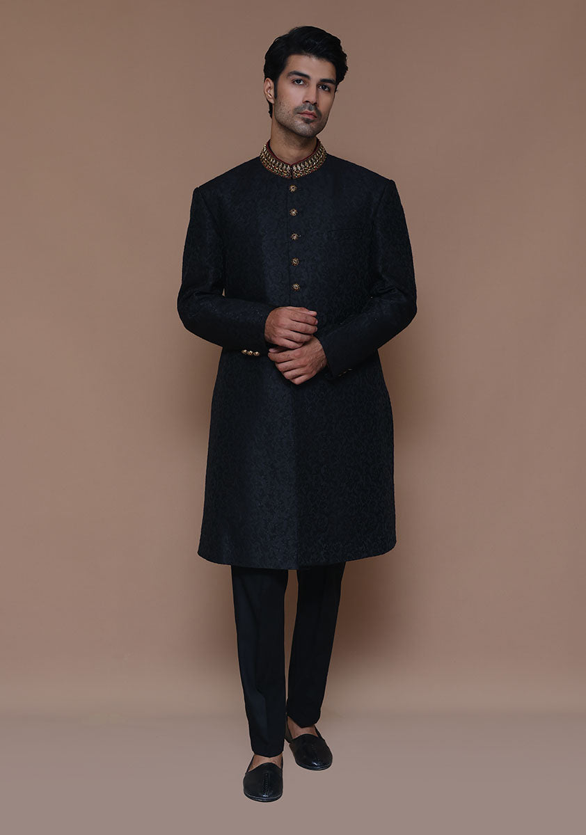 Tap Shoe Zari Karandi Jamawar Sherwani (2-Piece) - Image 4