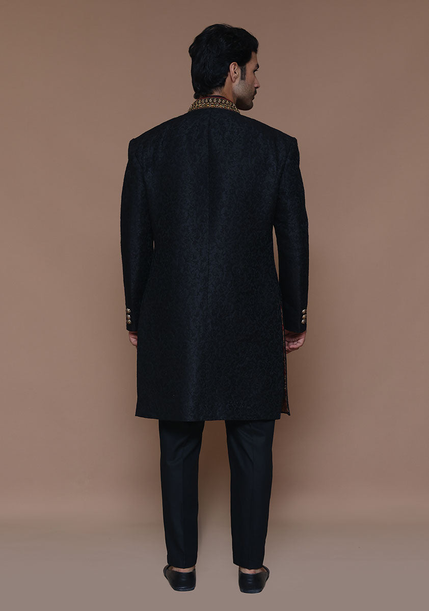 Tap Shoe Zari Karandi Jamawar Sherwani (2-Piece) - Image 5