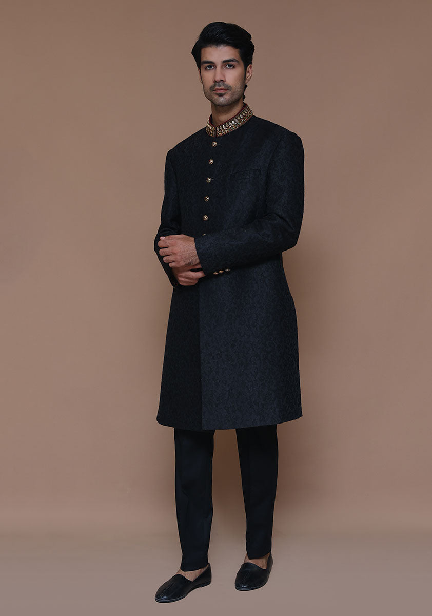 Tap Shoe Zari Karandi Jamawar Sherwani (2-Piece) - Image 6