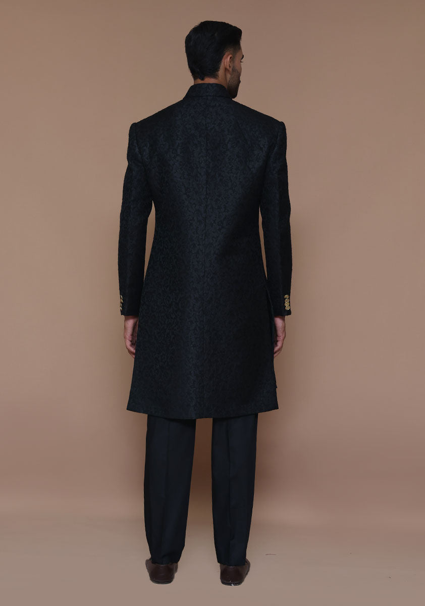 Tap Shoe Black Zari Karandi Jamawar Sherwani (2-Piece) - Image 5