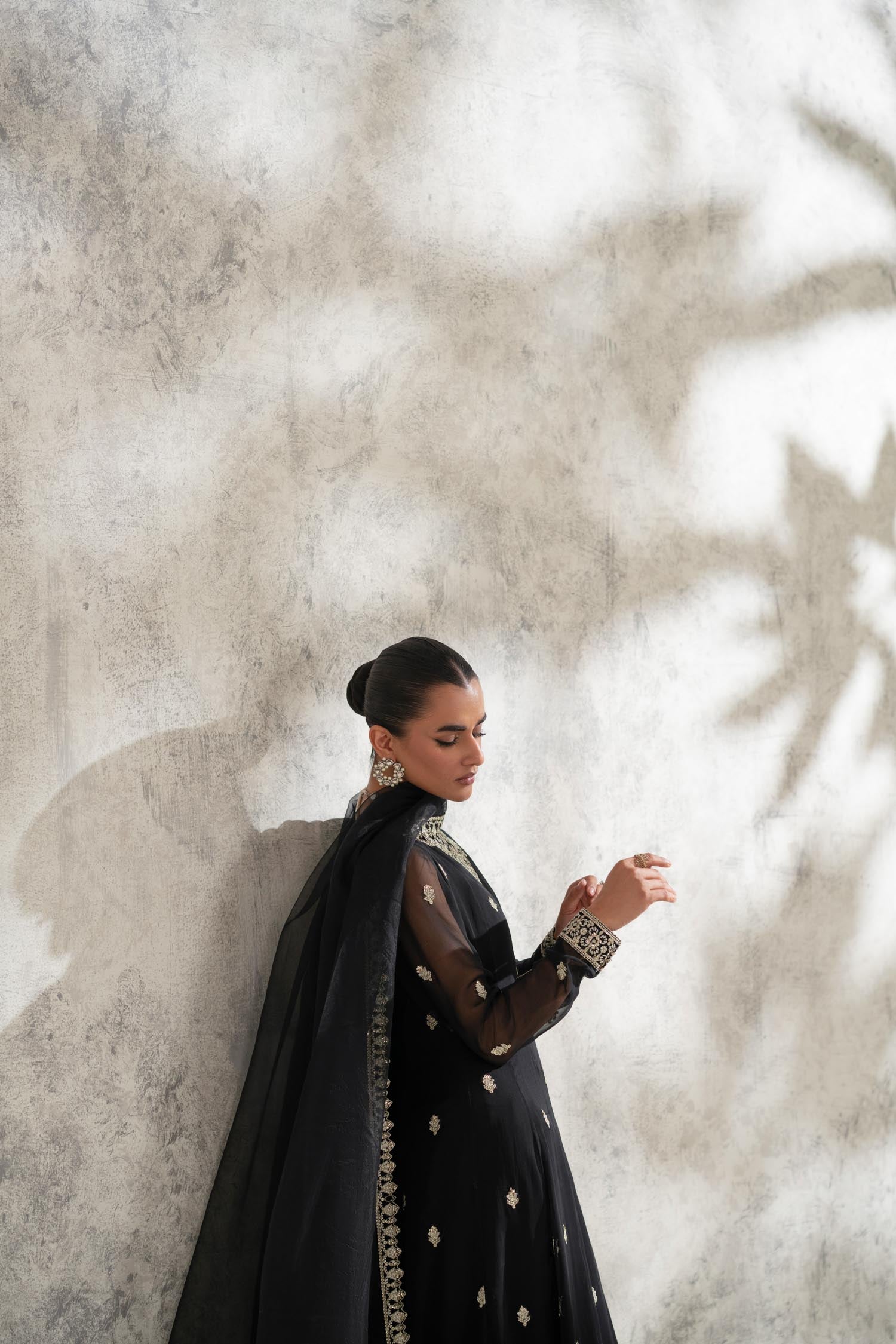 Black Embroidered Chiffon Anarkali Dress (2-Piece) - Image 7