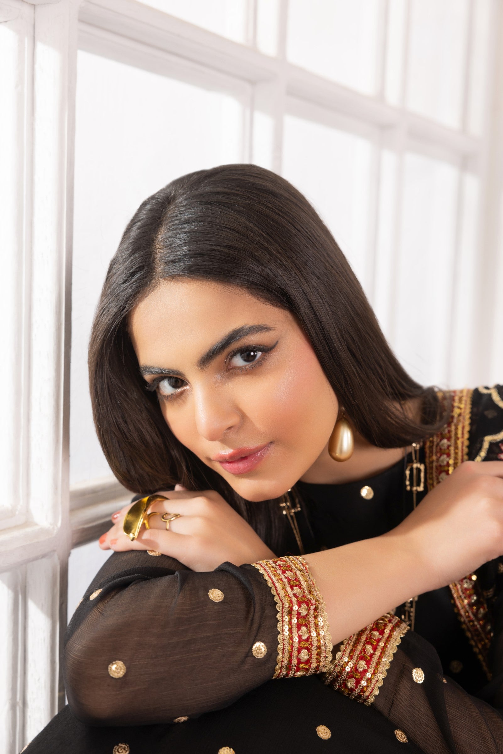 Black Embroidered Chiffon Anarkali Dress (3-Piece) - Image 15