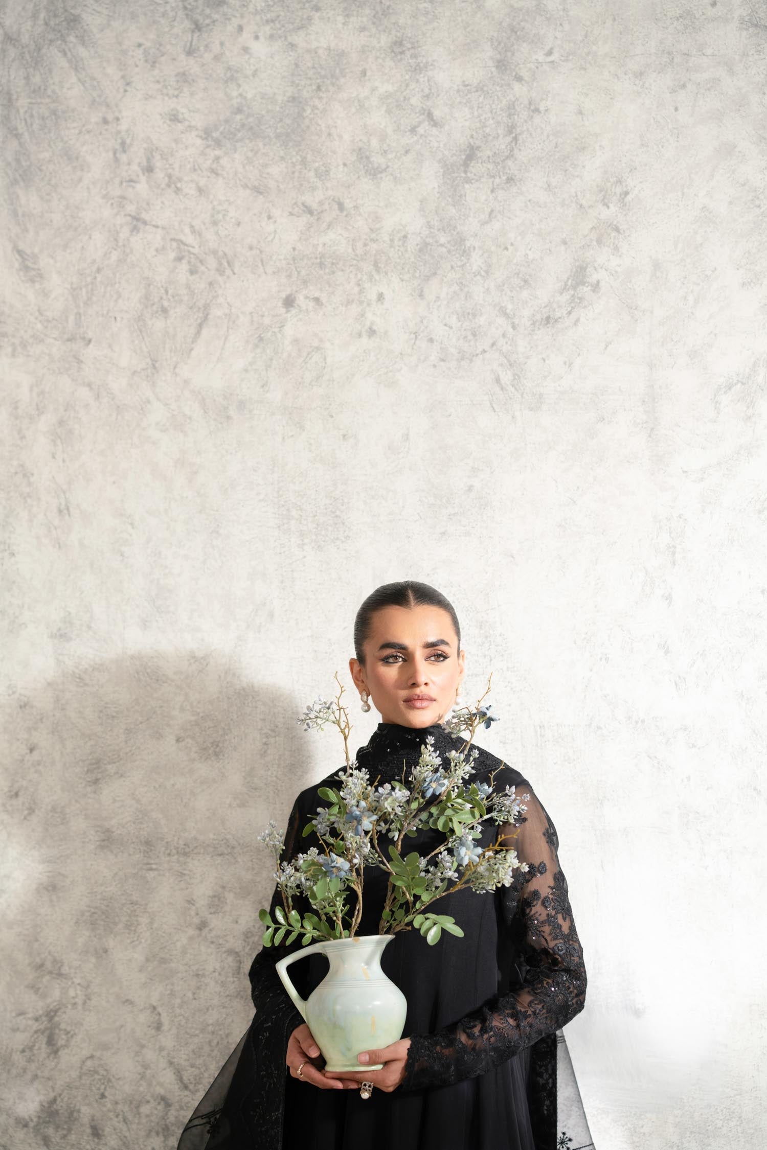 Pakistani Black Embroidered Chiffon Anarkali Dress (2-Piece) - Image 11