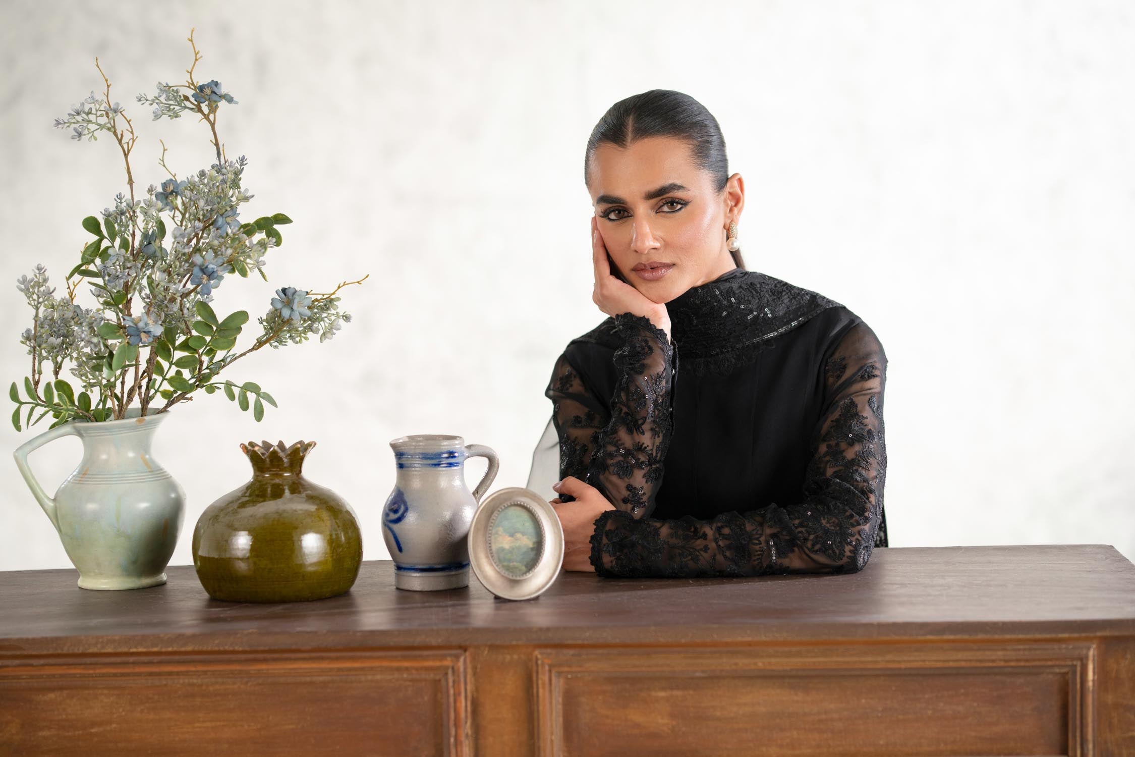 Pakistani Black Embroidered Chiffon Anarkali Dress (2-Piece) - Image 6