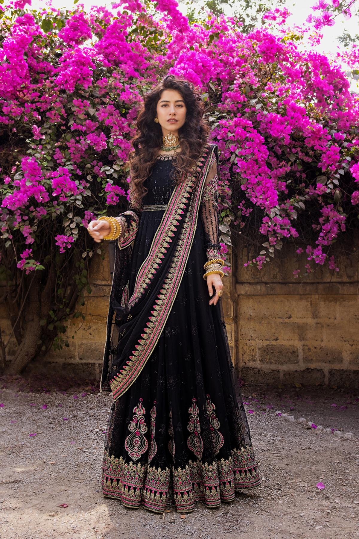 Black Embroidered Net Anarkali Dress (2-Piece) - Image 1