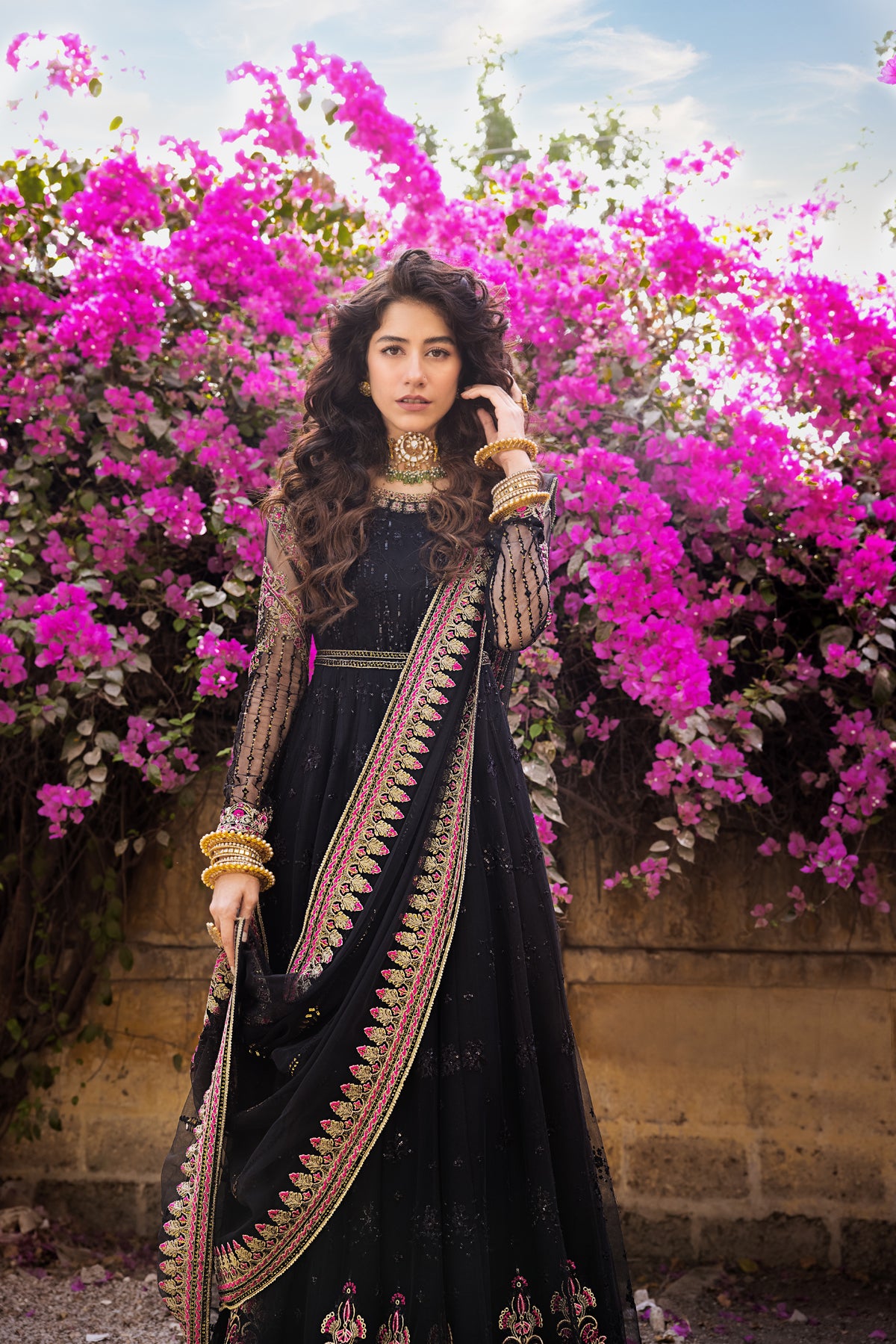 Black Embroidered Net Anarkali Dress (2-Piece) - Image 10