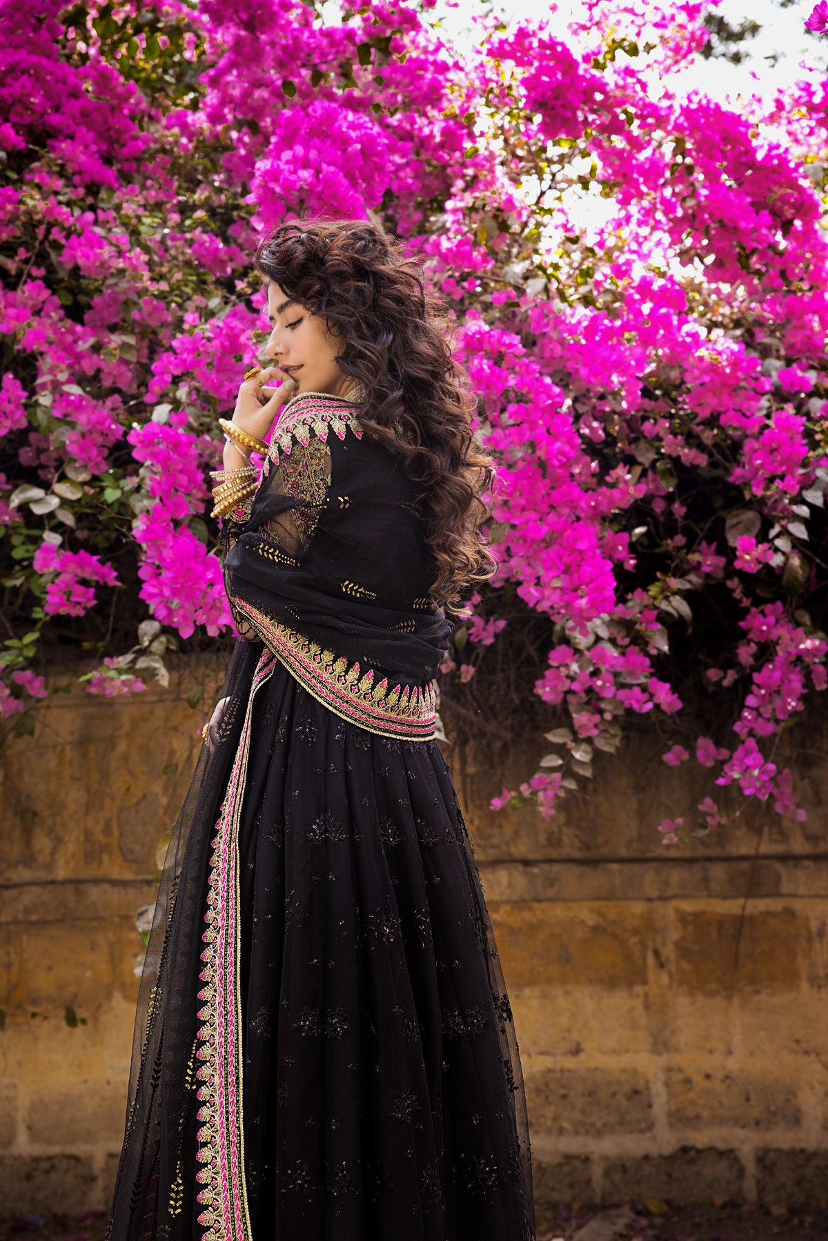 Black Embroidered Net Anarkali Dress (2-Piece) - Image 2