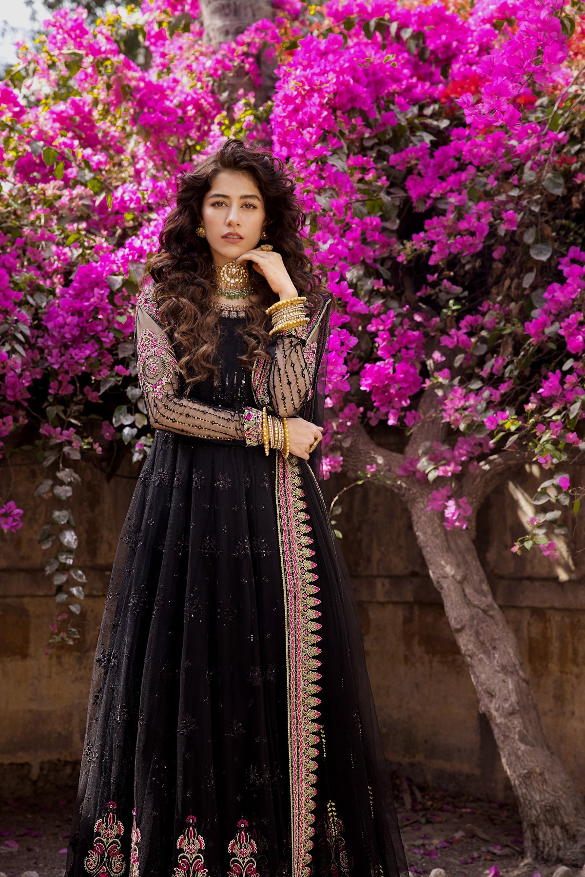 Black Embroidered Net Anarkali Dress (2-Piece) - Image 3