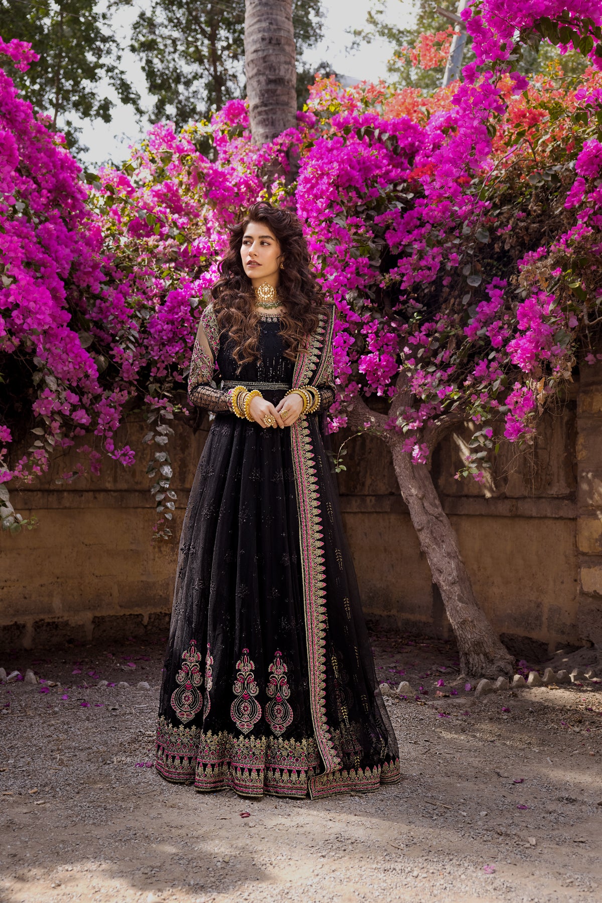 Black Embroidered Net Anarkali Dress (2-Piece) - Image 4