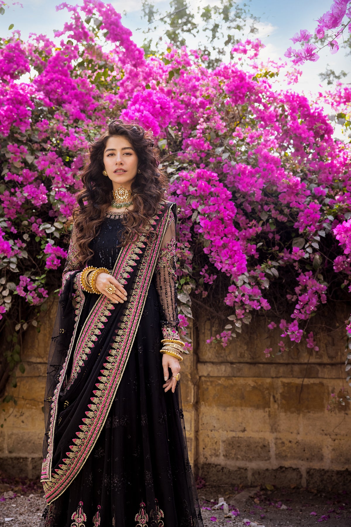 Black Embroidered Net Anarkali Dress (2-Piece) - Image 5