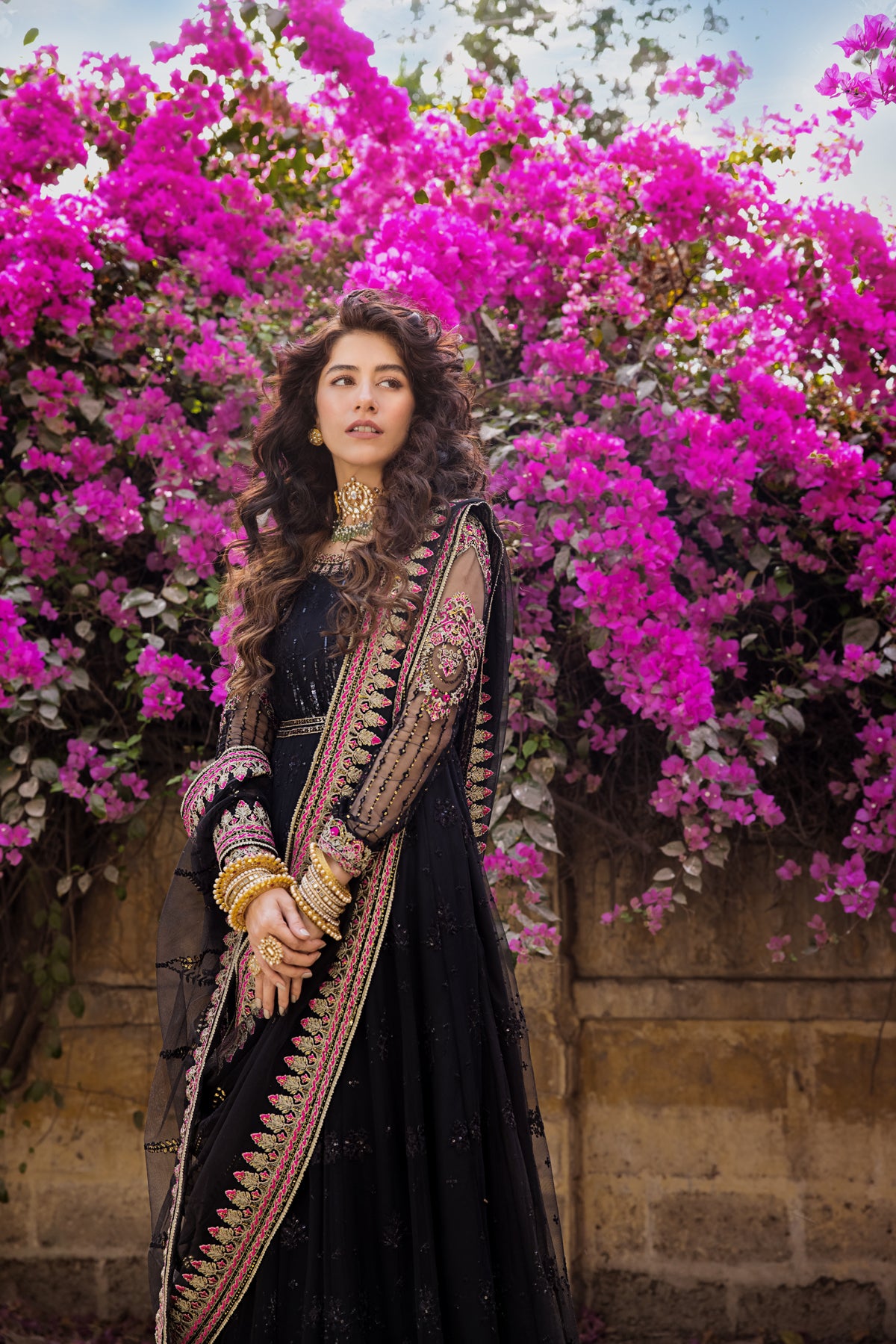 Black Embroidered Net Anarkali Dress (2-Piece) - Image 6