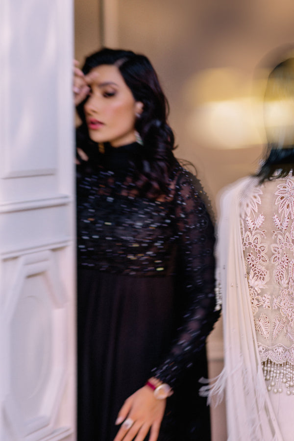 Pakistani Black Crystal Georgette Silk Anarkali Dress (3-Piece) - Image 3