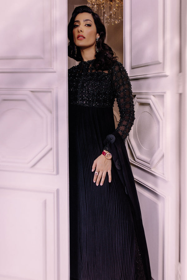 Pakistani Black Crystal Georgette Silk Anarkali Dress (3-Piece) - Image 5