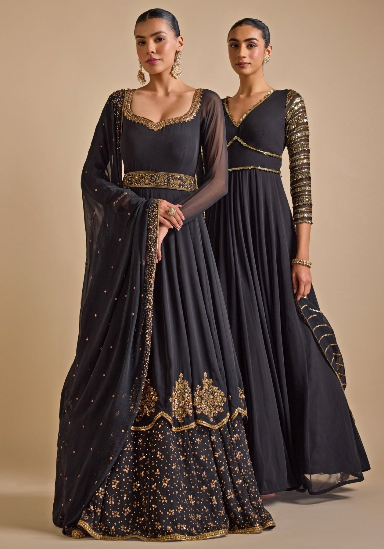 Pakistani Black Zardozi Sequin Georgette Anarkali Gown (2-Piece) - Image 6