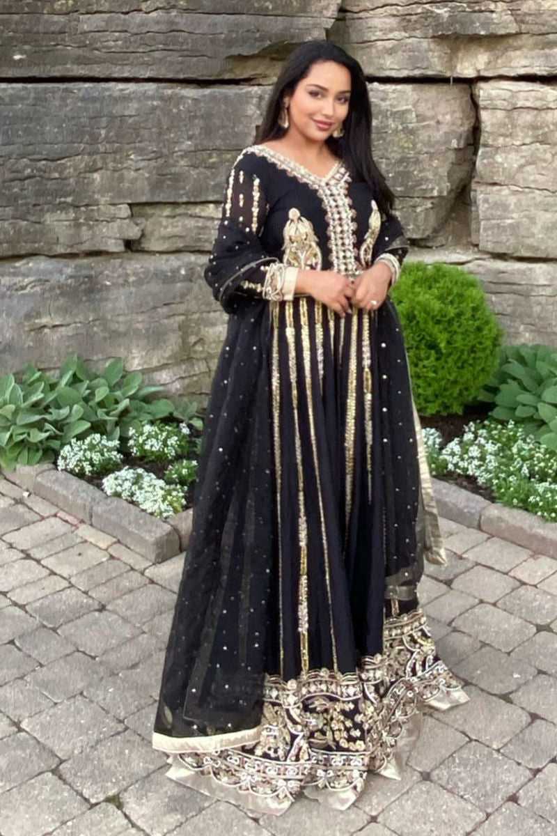Black Embroidered Net Anarkali Gown (2-Piece) - Image 1