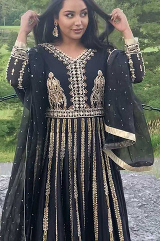 Black Embroidered Net Anarkali Gown (2-Piece) - Image 3