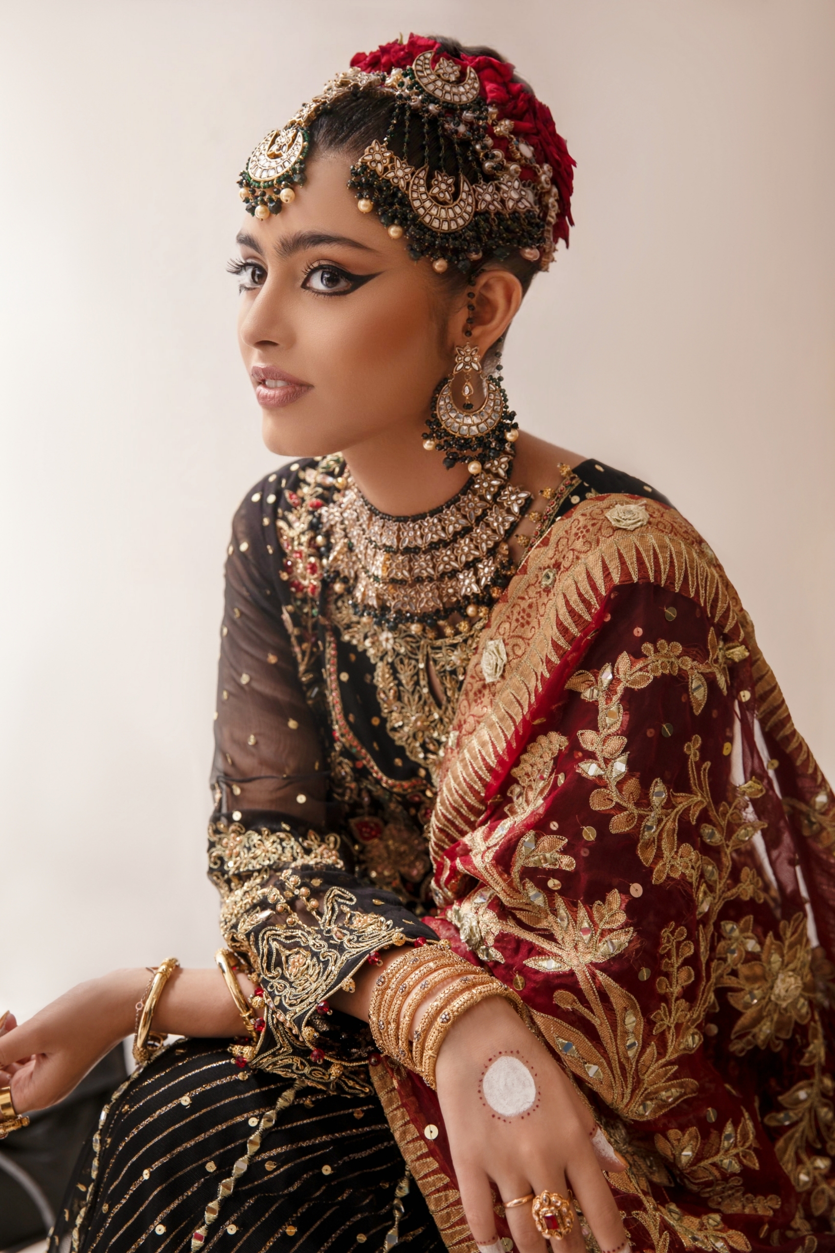 Pakistani Black Zardozi Embroidered Net Bridal Anarkali Gown (2-Piece) - Image 4