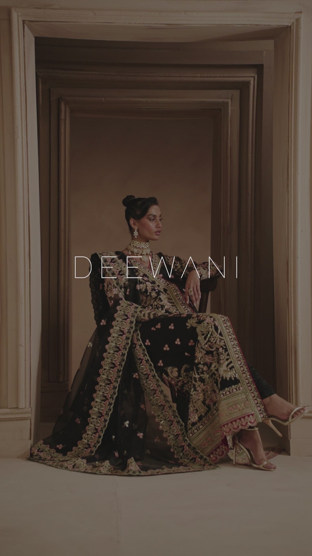 Pakistani Black Hand-Embellished Organza Angrakha (3-Piece) - Image 4