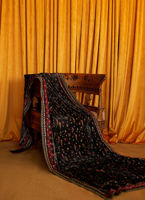 Black Gold Embroidered Raw Silk Kalidaar Angharkha (2-Piece) - Image 10