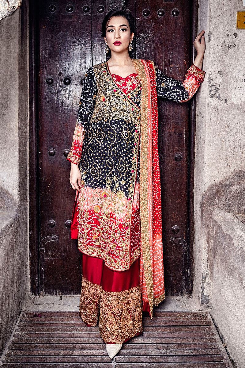 Black Zardozi Silk Angrakha Set (3-Piece) - Image 1