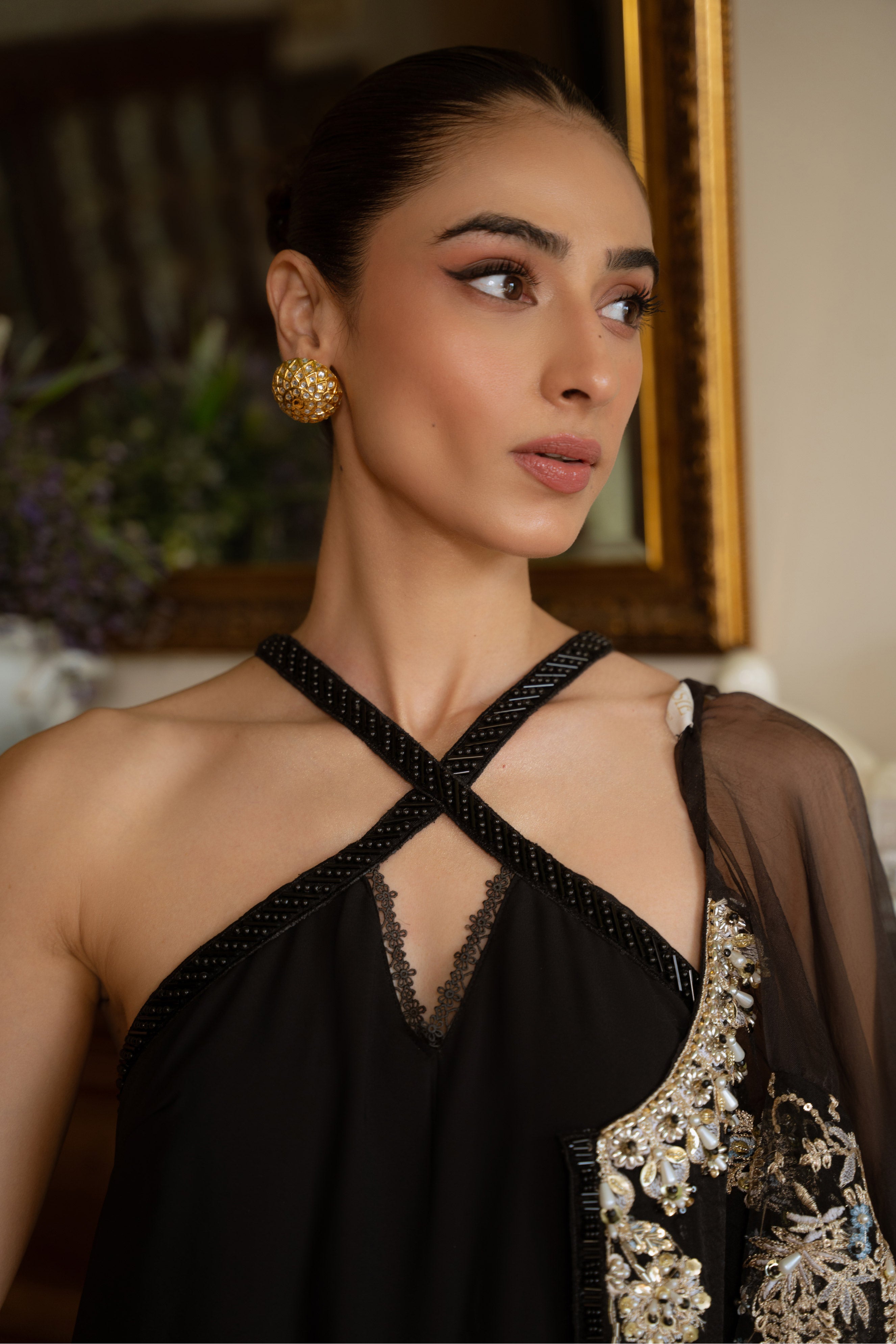 Black Embroidered Organza Jacket with Chiffon Underdress (2-Piece) - Image 11