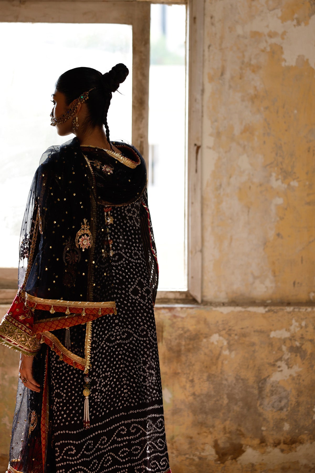 Pakistani Black Gota Embroidered Net Mukesh Dupatta (1-Pc) - Image 1