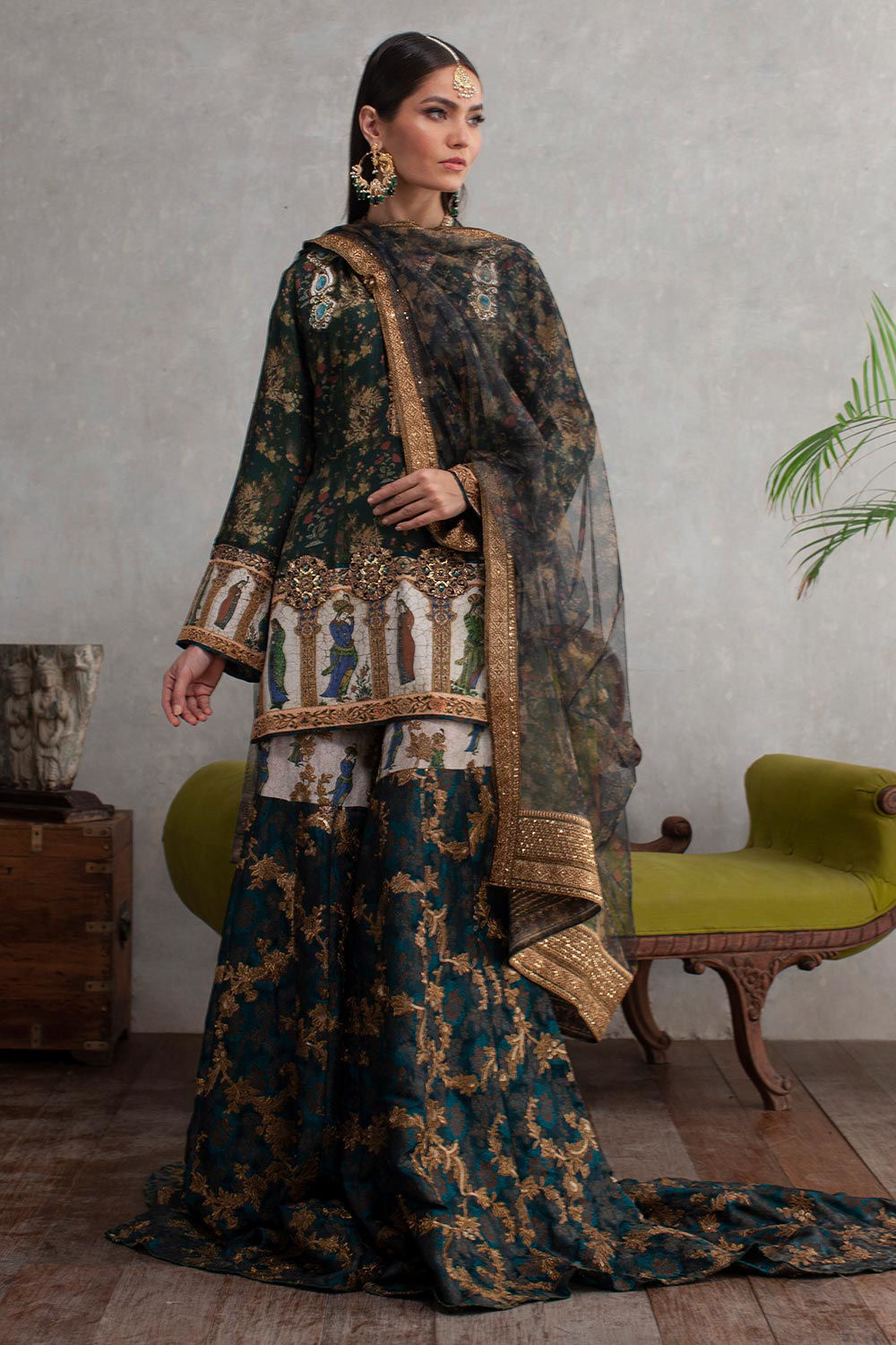 Black Zardozi Brocade Gharara (3-Piece) - Image 1