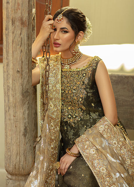 Pakistani Black & Gold Embroidered Shabnum Mesori Gharara (3-Piece) - Image 2