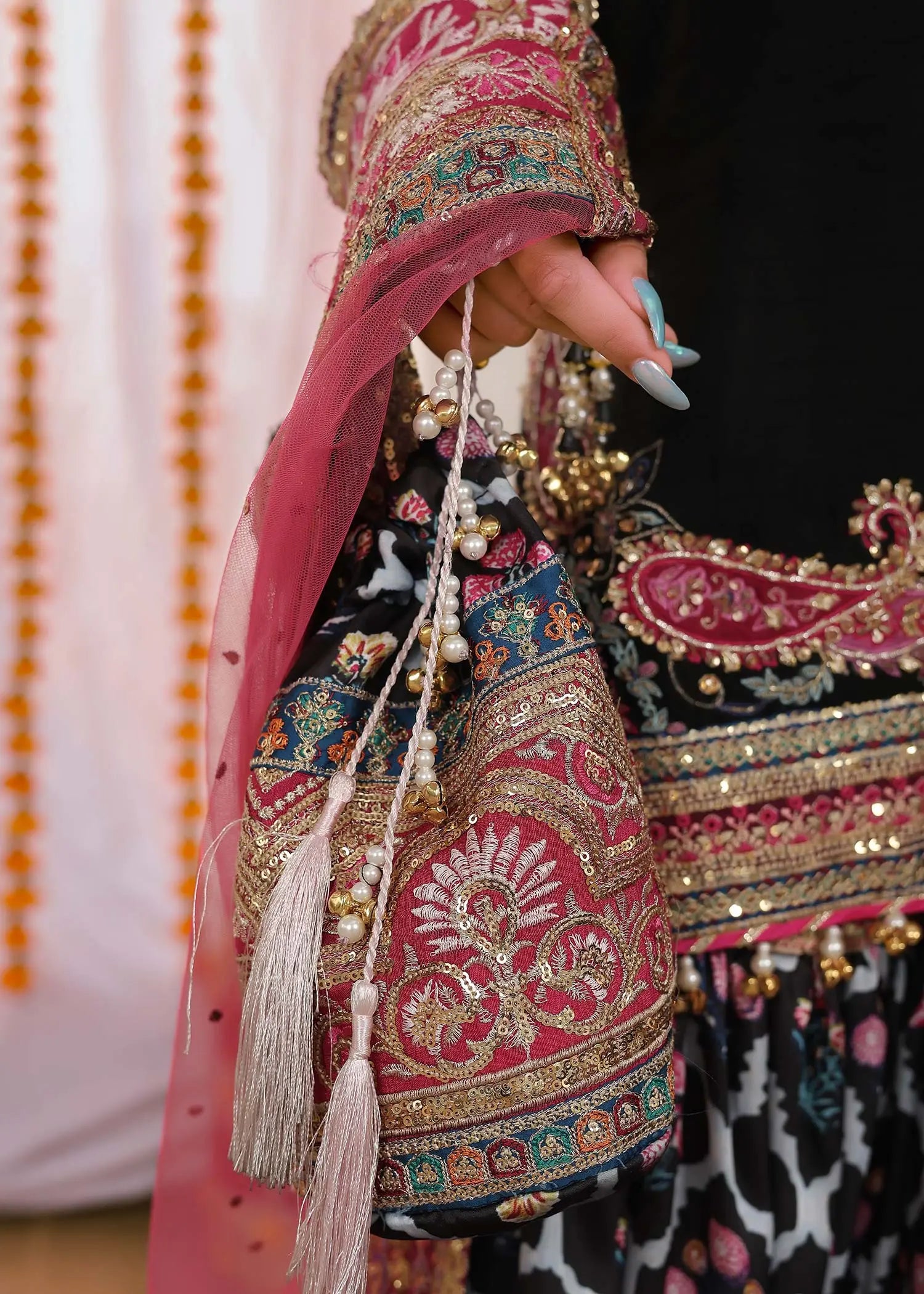 Black Embroidered Silk Gharara Set (3-Piece) - Image 10