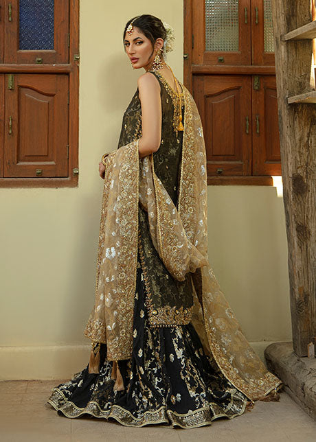 Black & Gold Embroidered Shabnum Mesori Gharara (3-Piece) - Image 3