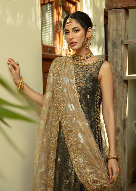 Black & Gold Embroidered Shabnum Mesori Gharara (3-Piece) - Image 6