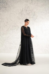 Black Embroidered Chiffon Formal Gown (2-Piece) - Image 4