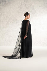 Black Embroidered Chiffon Formal Gown (2-Piece) - Image 5