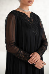 Black Embroidered Chiffon Formal Gown (2-Piece) - Image 6