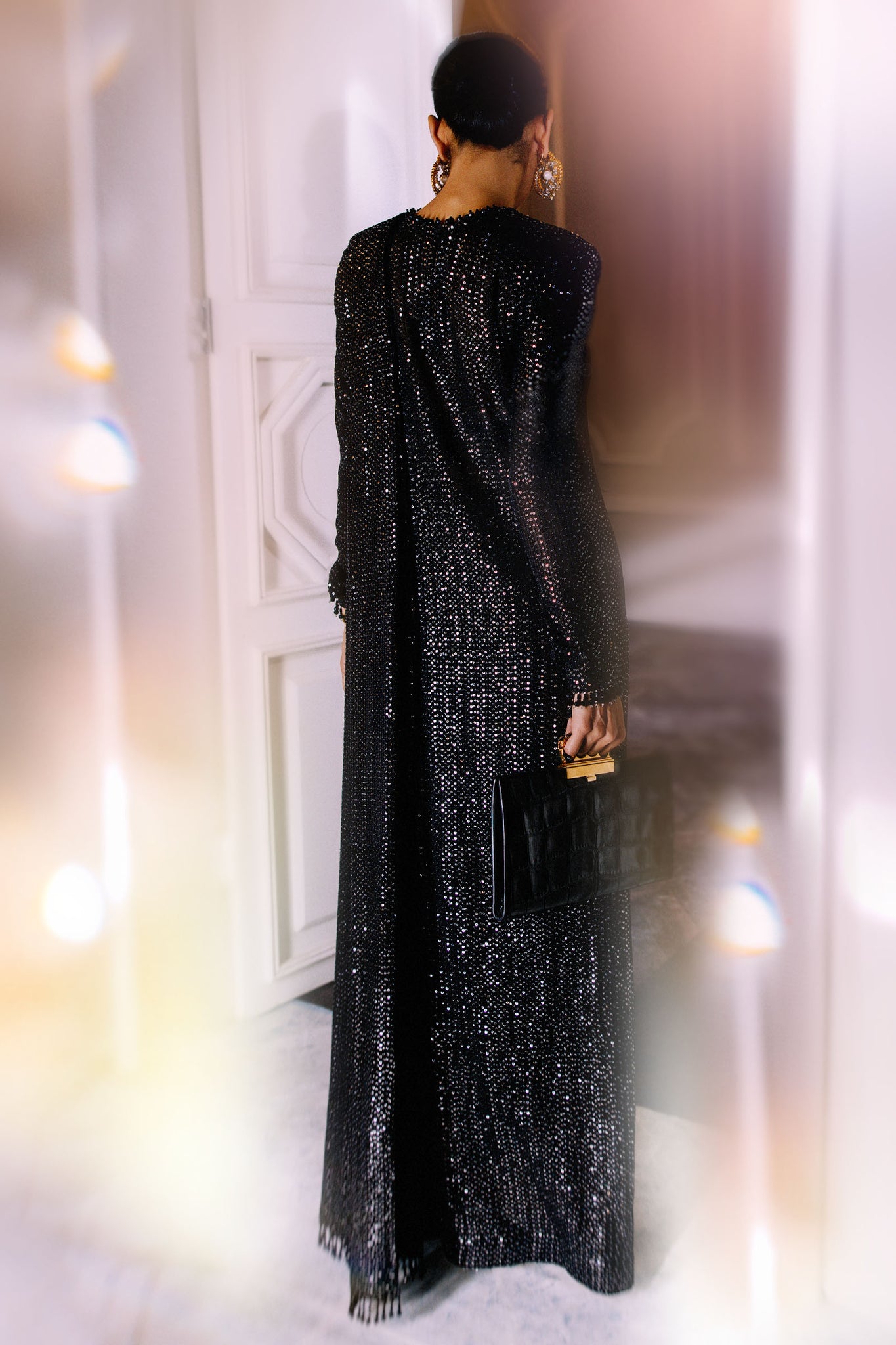 Black Sequin Georgette & Charmeuse Silk Gown (2-Piece) - Image 4