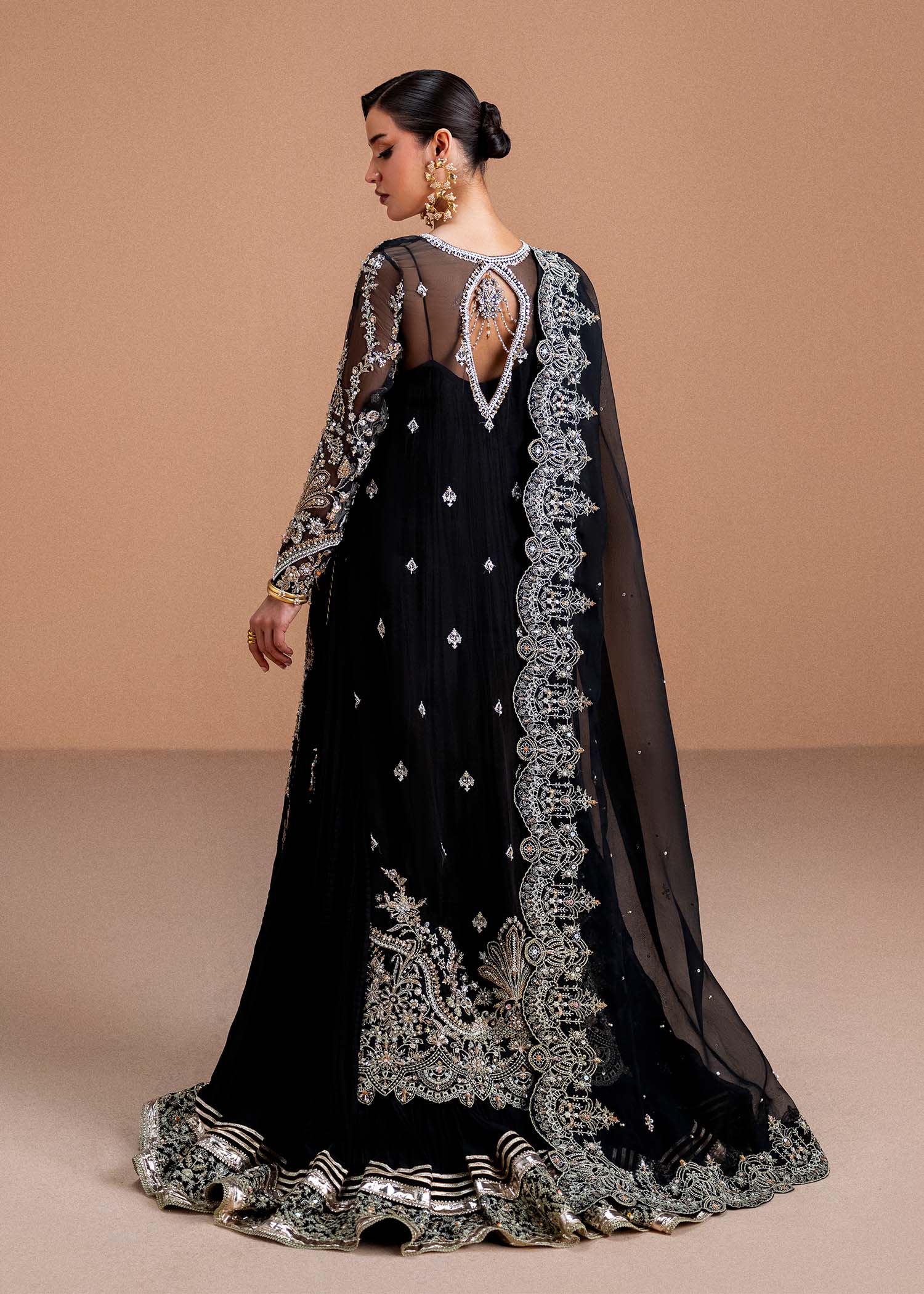 Indian Black Embellished Kathan Organza Gown (2-Piece) - Image 3